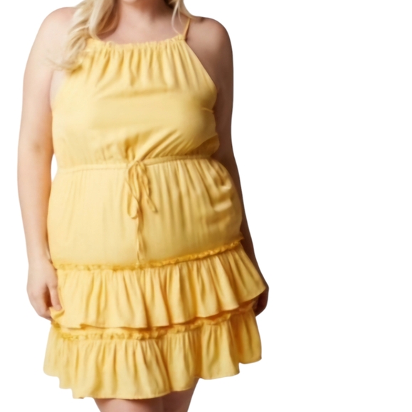 Davi & Dani PLUS SOLID FLARED SLEEVELESS SQUARE NECK BELTED DRESS - Picture 2 of 7